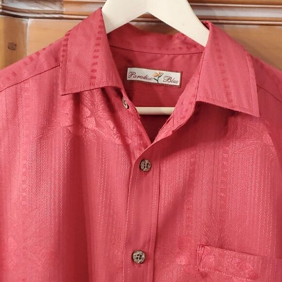 Paradise blue"men's, casual button-down collar shirt. Size large. Beautiful red - Picture 2 of 10
